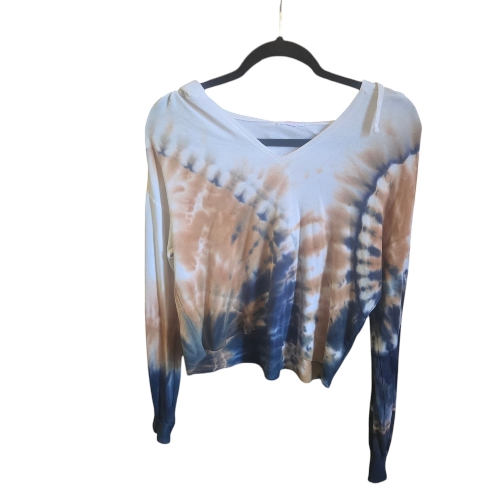 Colsie Blue Tan Tie Dye Long Sleeve Cropped Hoodie size Large